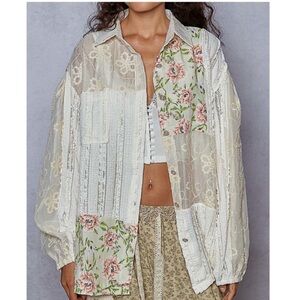 47. NWOT POL White Cream Oversized Button Down Blouse